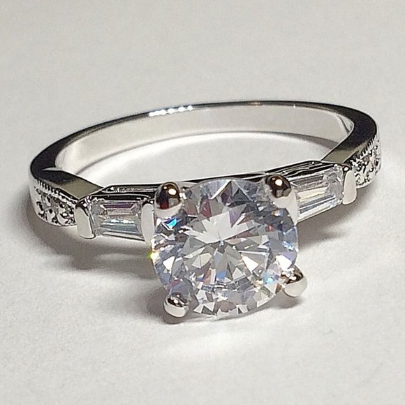 Vintage Victorian Style Engagement Ring Size 9 10 Art Deco Silver Rhodium Plated - Picture 1 of 11